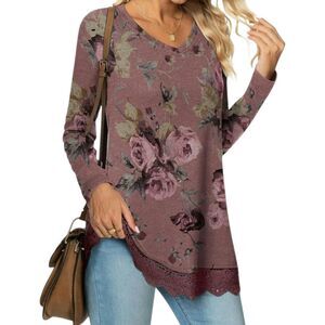 NEW Netsmile Women Tunic Top Lace Hem Floral Size XL Long Sleeve